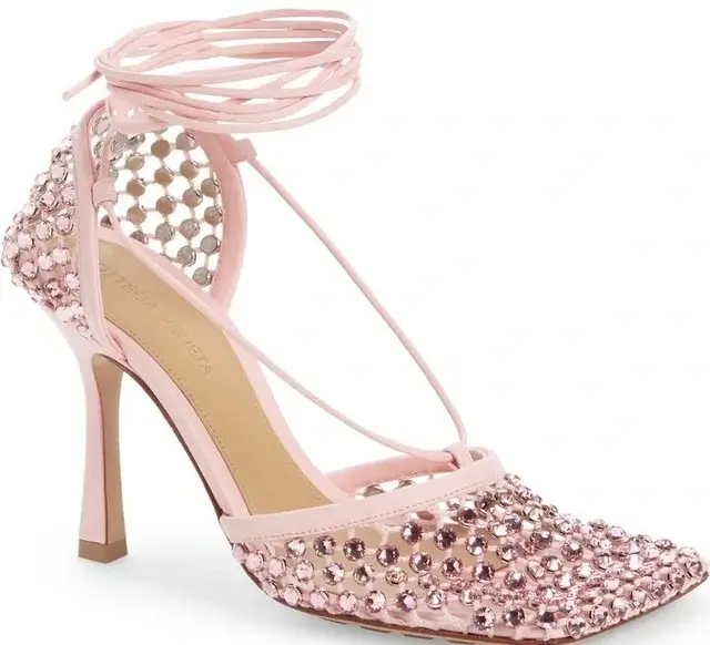 Bottega Veneta: Sparkle Ankle Wrap Square Toe Pump